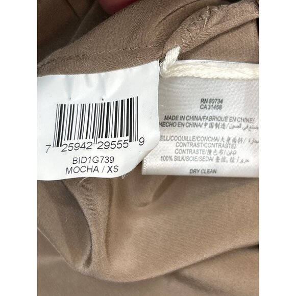 BCBGMaxAzria Blouse Womens‎ XS Mocha Brown Silk 3/4 Sleeves Button-Tab Roll-Up - Picture 5 of 7